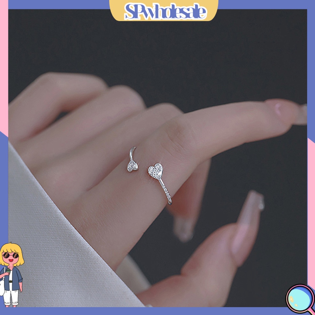 <SPwholesale> Nhẫn Hở Hình Trái Tim Đính Đá Nhân Tạo Thời Trang