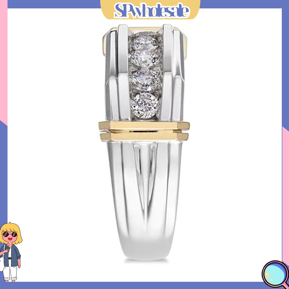 <SPwholesale> Nhẫn Đính Đá Hai Tông Màu Thời Trang Dành Cho Nam