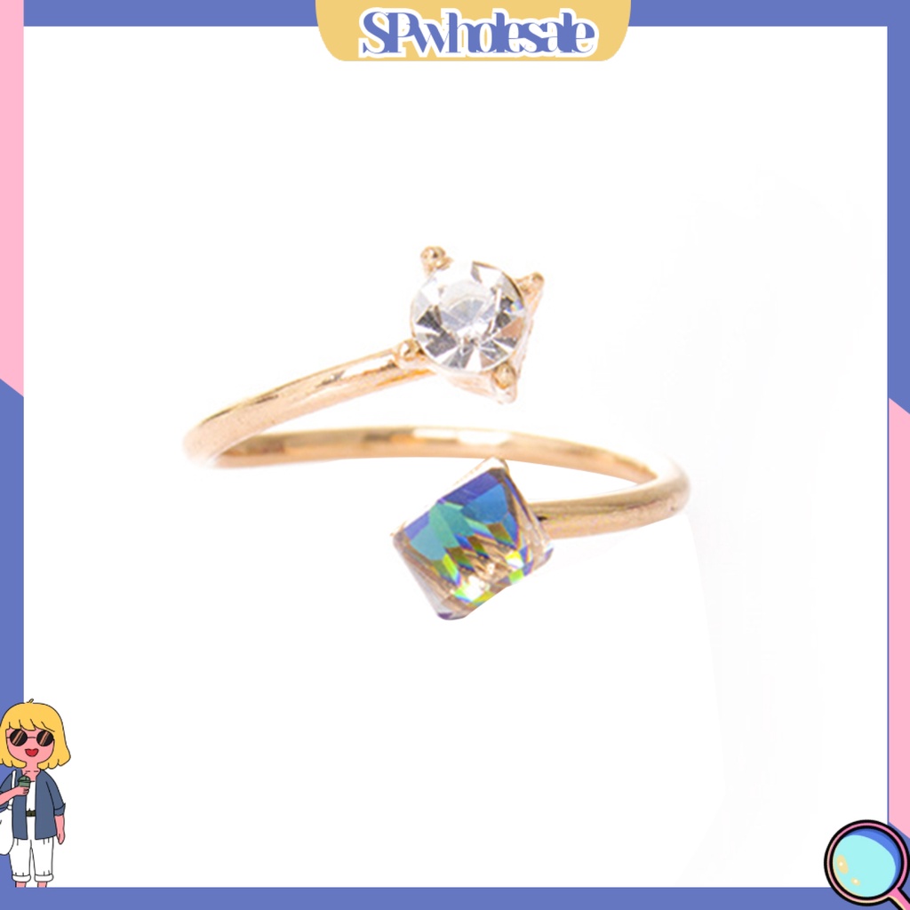 <SPwholesale> Nhẫn Hợp Kim Đính Đá Nhiều Màu Sắc Chống Phai Có Thể Điều Chỉnh