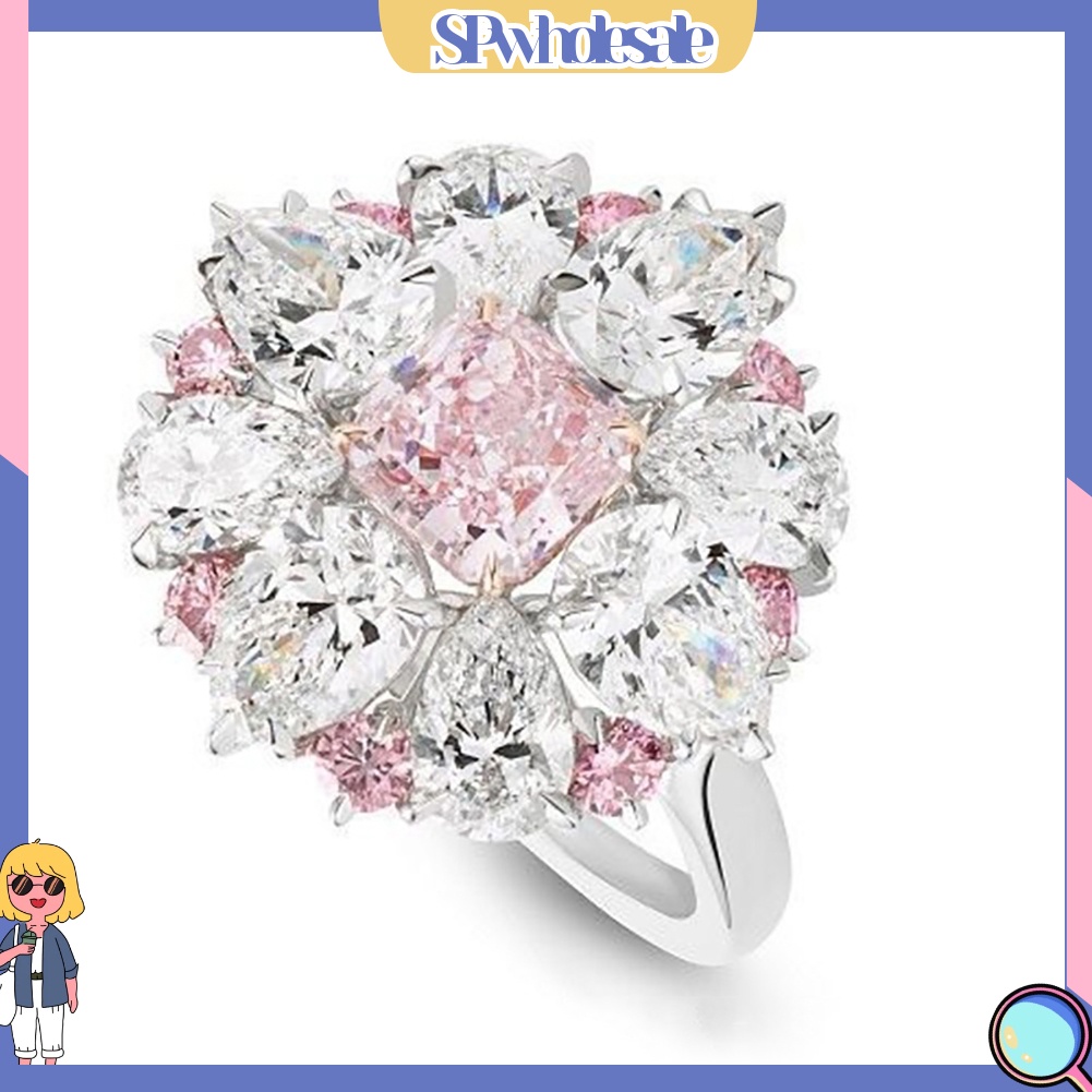&lt;SPwholesale&gt; Nhẫn Đính Hôn Nữ Mặt Hoa Đính Đá Zircon Thời Trang
