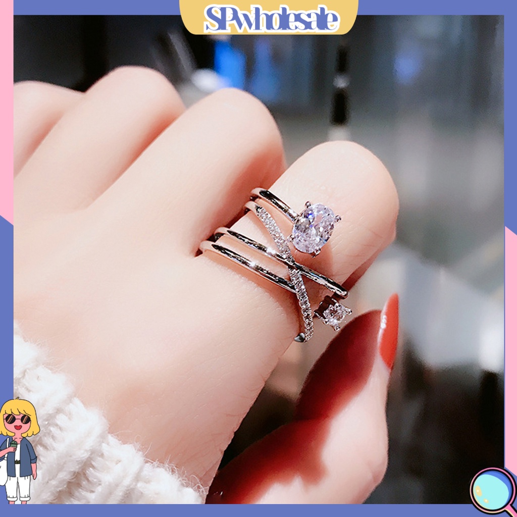 <SPwholesale> Nhẫn Kim Loại Dạng Mở Nhiều Lớp Đính Đá Trang Trí Có Thể Điều Chỉnh Cho Nữ