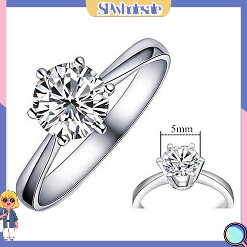 <SPwholesale> Nhẫn Cưới Mạ Bạc Đính Đá Zircon Tròn Lớn Sang Trọng Cho Nữ