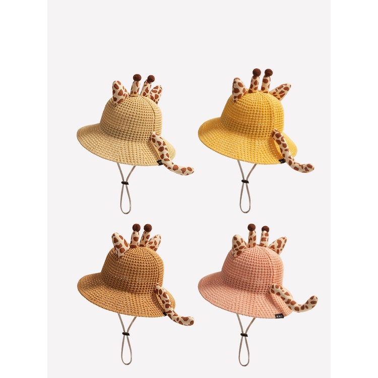 Mũ Cói Chống Nắng / Tia UV In Hoạ Tiết Hoạt Hình Xinh Xắn Dành Cho Bé