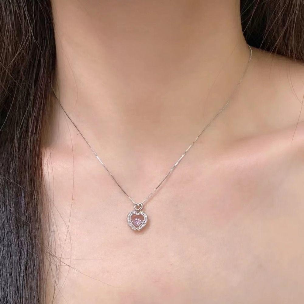 ANEMONE Mặt Dây Chuyền Hợp Kim Hình Trái Tim Màu Hồng / Bạc Tùy Chỉnh Thời Trang Hàn Quốc