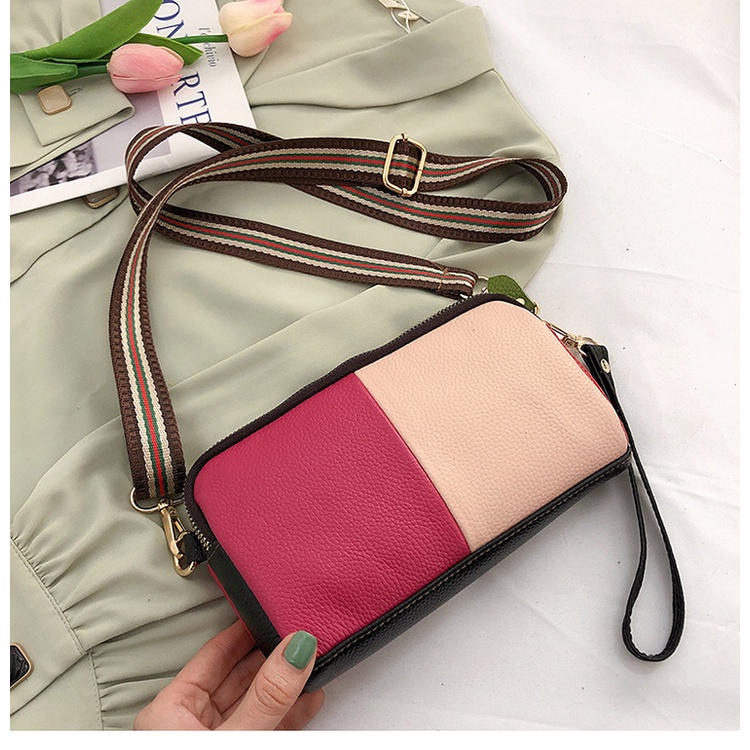 Túi Xách Da Bò Nhỏ Xinh Phối Màu Tương Phản Thời Trang Cho Nữ