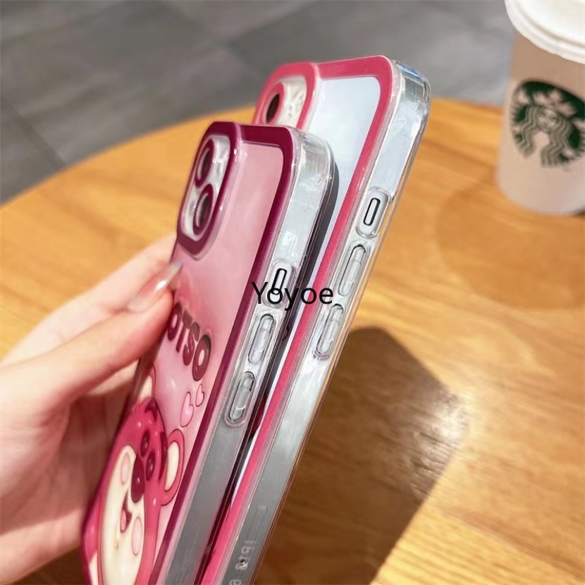 Ốp Điện Thoại Silicon Mềm Trong Suốt Chống Sốc In Hình Gấu Dâu Tây Cho iPhone 14 13 12 11 Pro Max 7 8 Plus X XS XR SE