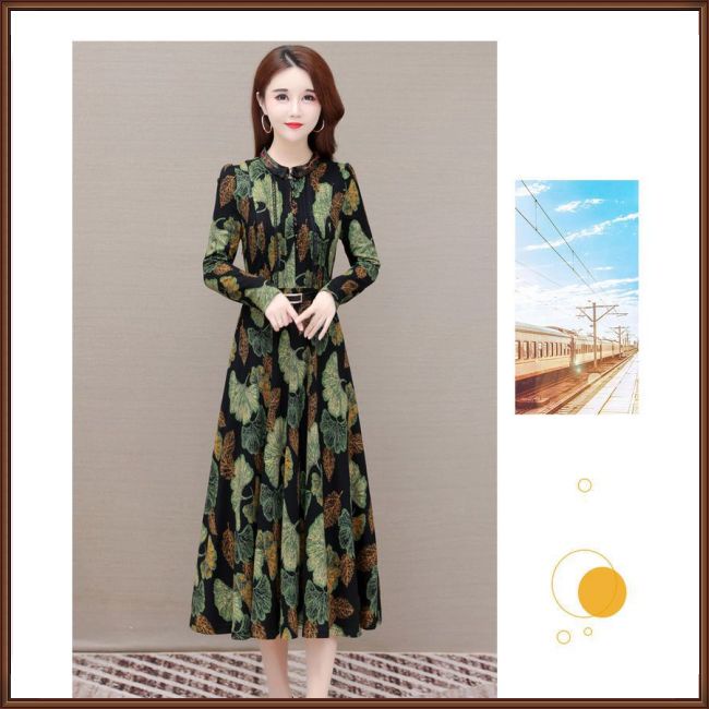 Đầm Midi Tay Dài Dáng Ôm In Họa Tiết Hoa Xinh Xắn Thời Trang Cho Nữ