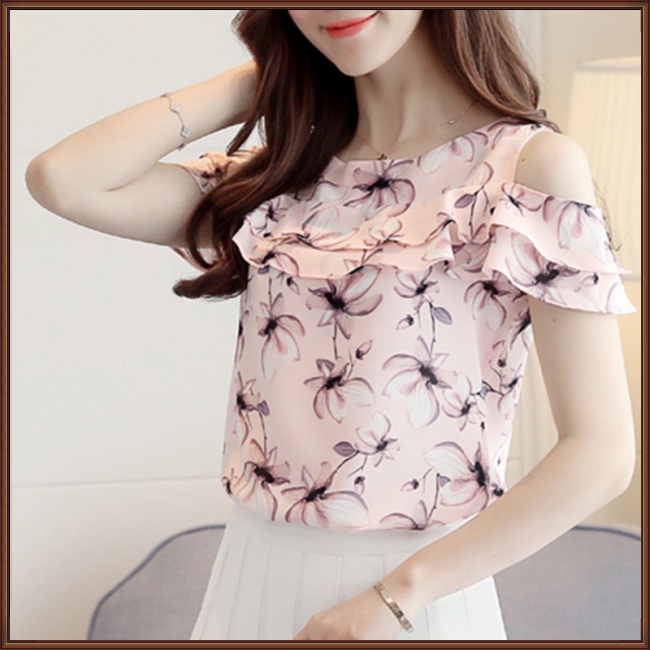 Áo Sơ Mi Tay Ngắn Hở Vai In Hoa Thời Trang Mùa Hè Cho Nữ