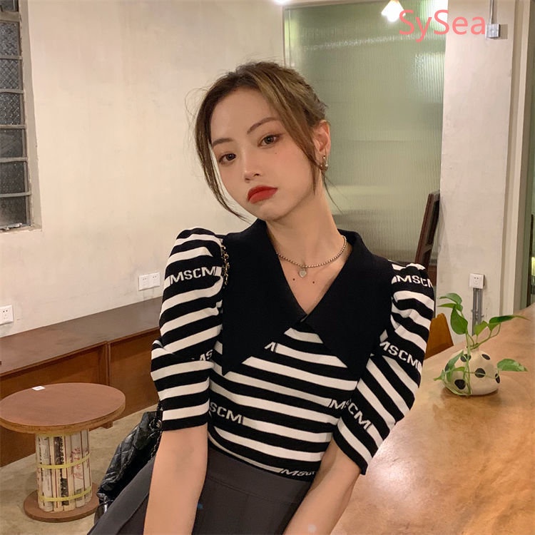 Áo Dệt Kim Kẻ Sọc Thời Trang Hè Cho Nữ