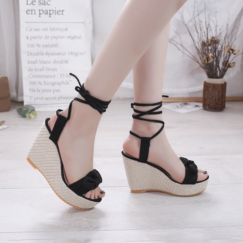 Giày Sandal Đế Xuồng Dày Quai Chéo Thời Trang Gợi Cảm Cho Nữ