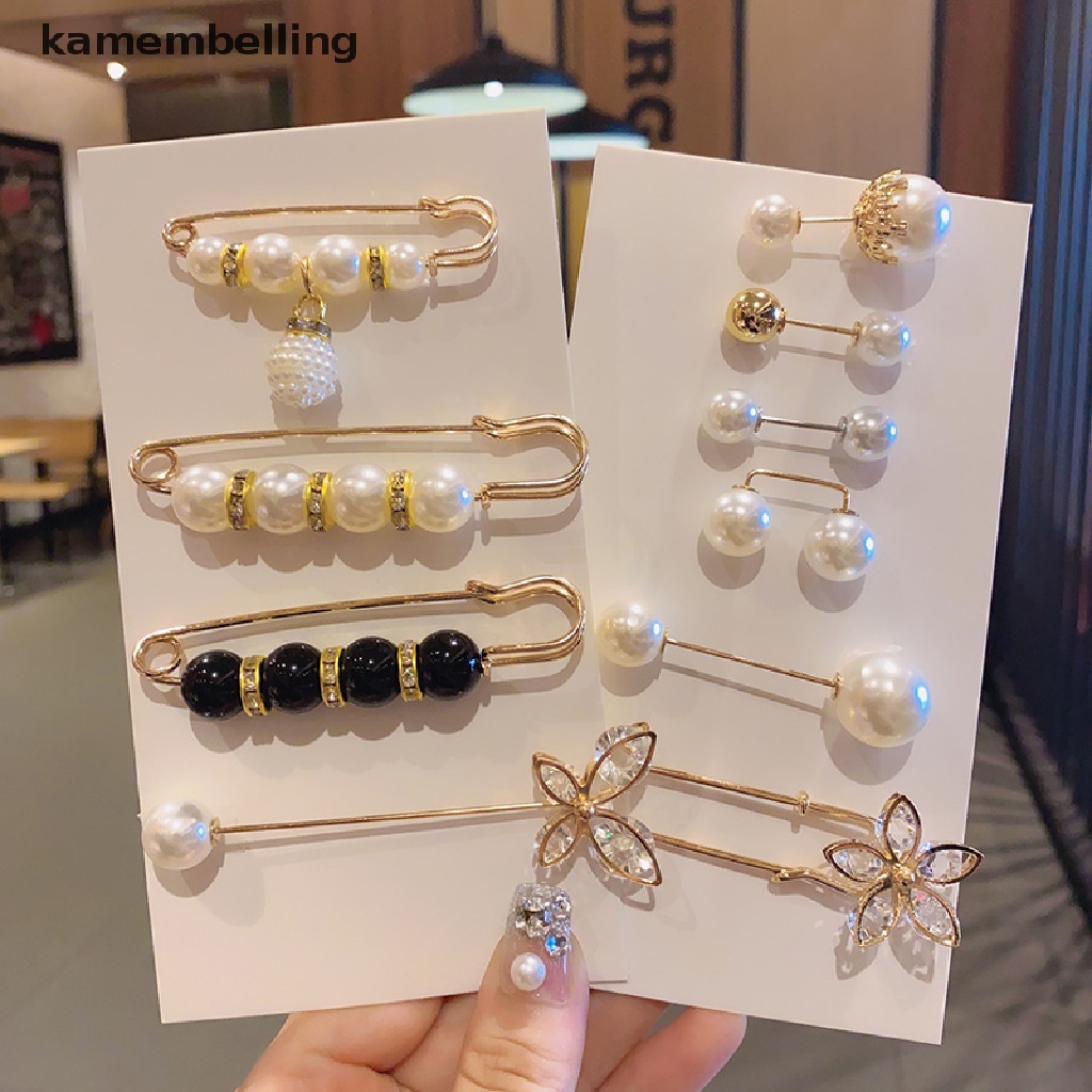 Set 4 / 6 Ghim Cài Thắt Lưng Quần Áo Đính Đá Ngọc Trai