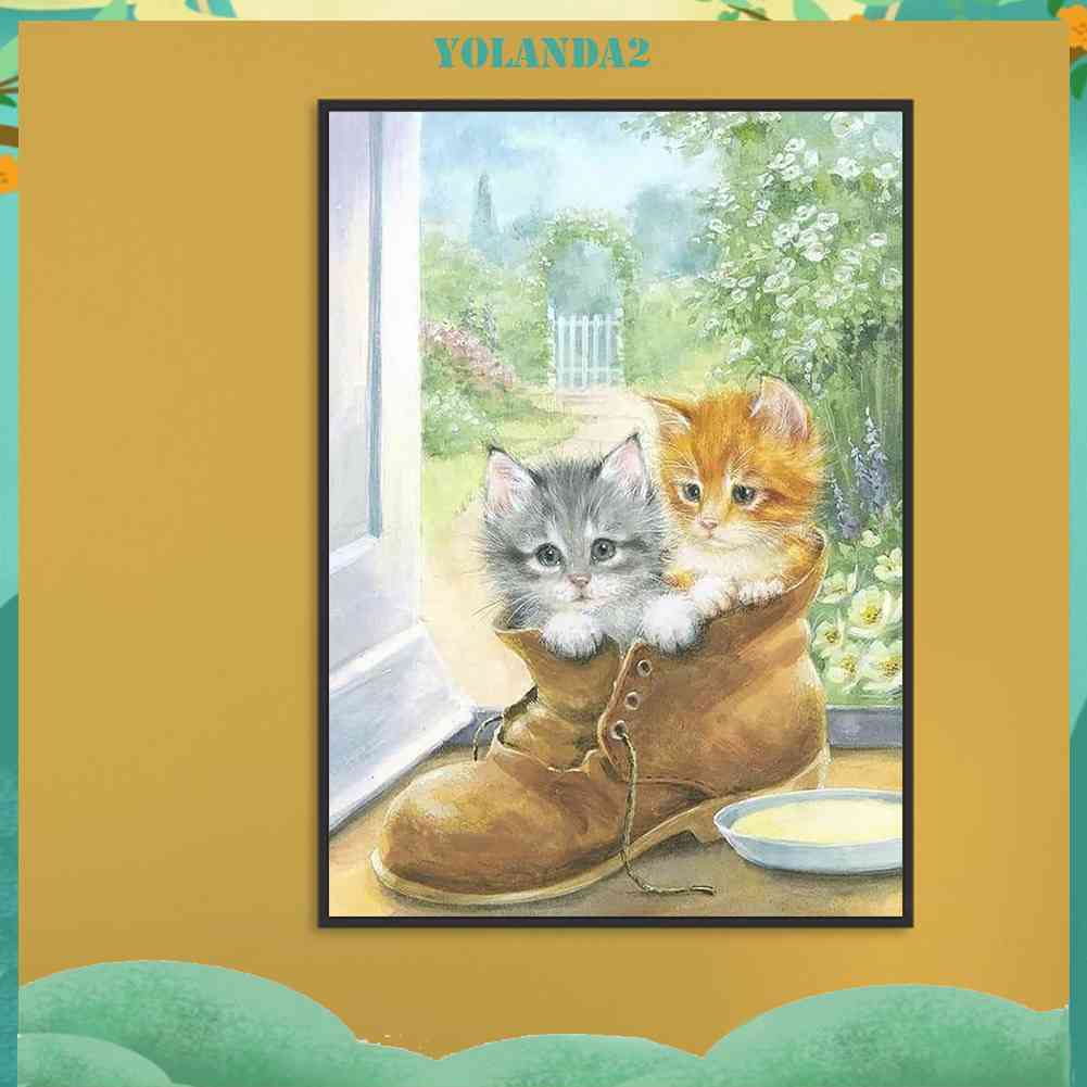 Tranh Đính Đá Kim Cương Toàn Bộ 5D DIY Hình Vẽ Mèo Trang Trí Nhà Cửa