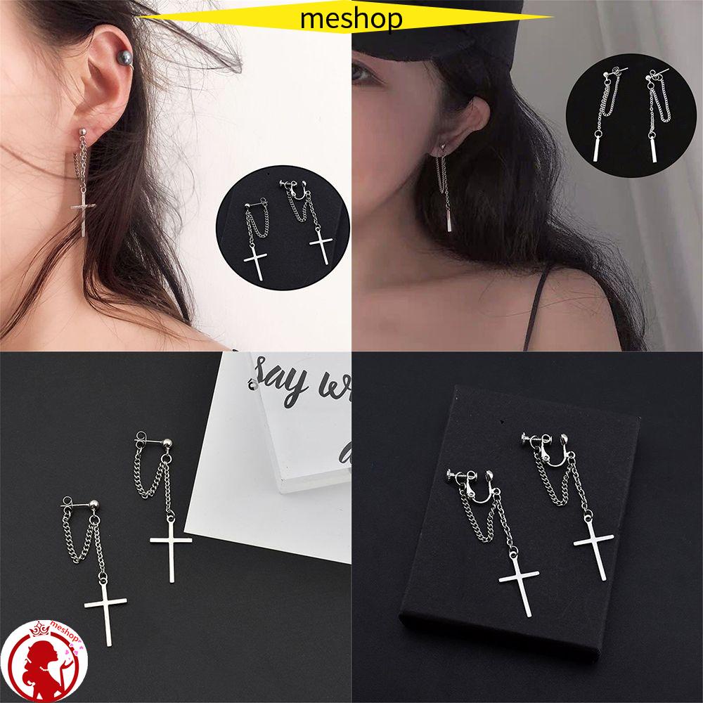 Me Bông Tai Dây Xích Chéo Phong Cách Đường Phố Siêu Ngầu Không Xỏ