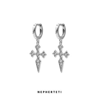 Khuyên tai bạc 925 - Khoen tròn charm thánh giá đá Unisex (giá 1 chiếc) - Nepherteti
