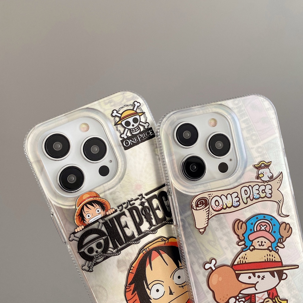 Ốp Điện Thoại Màu Bạc Sáng Họa Tiết Hoạt Hình Luffy One Piece Sang Trọng Cho iPhone 14Pro Max 13promax 12 11