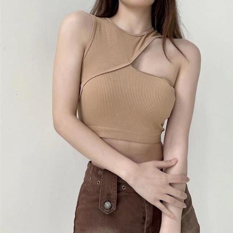 IELGY     suspended Áo tank top Ngắn Ôm Ngực Không Tay Có Đệm Lót Bên Trong Cho Nữ