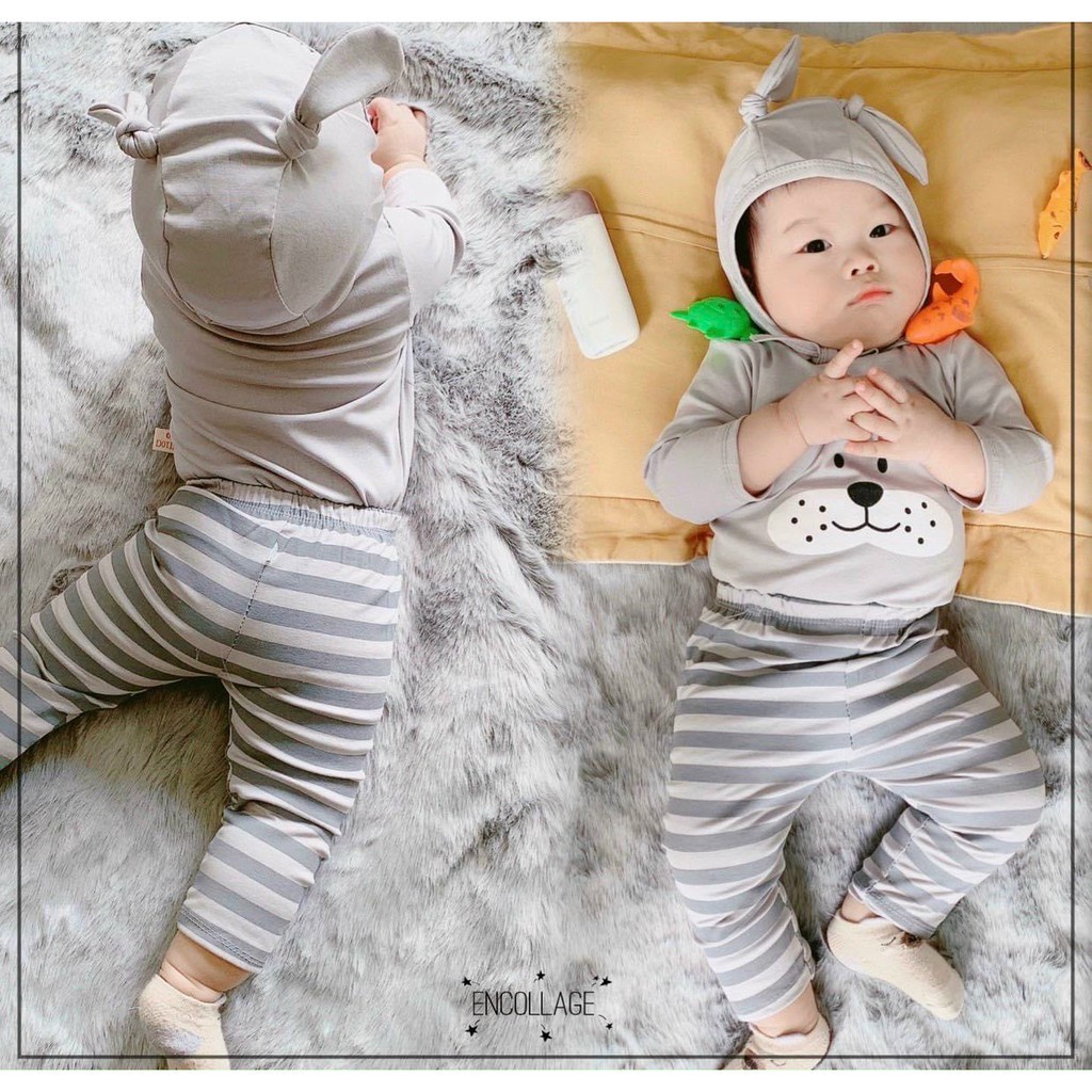 SALE BỘ THUN LẠNH KÈM MŨ SỌC CÚN MINKY MOM CAO CẤP
