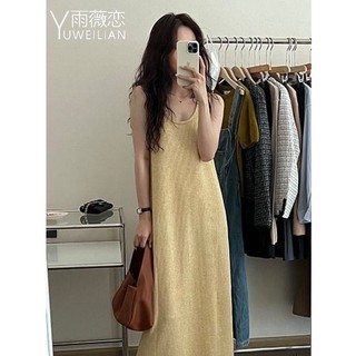 Jiashucheng Đầm Dài Không Tay Dáng Ôm Họa Tiết Kẻ Sọc Phong Cách Mới Ngọt Ngào Cho Nữ