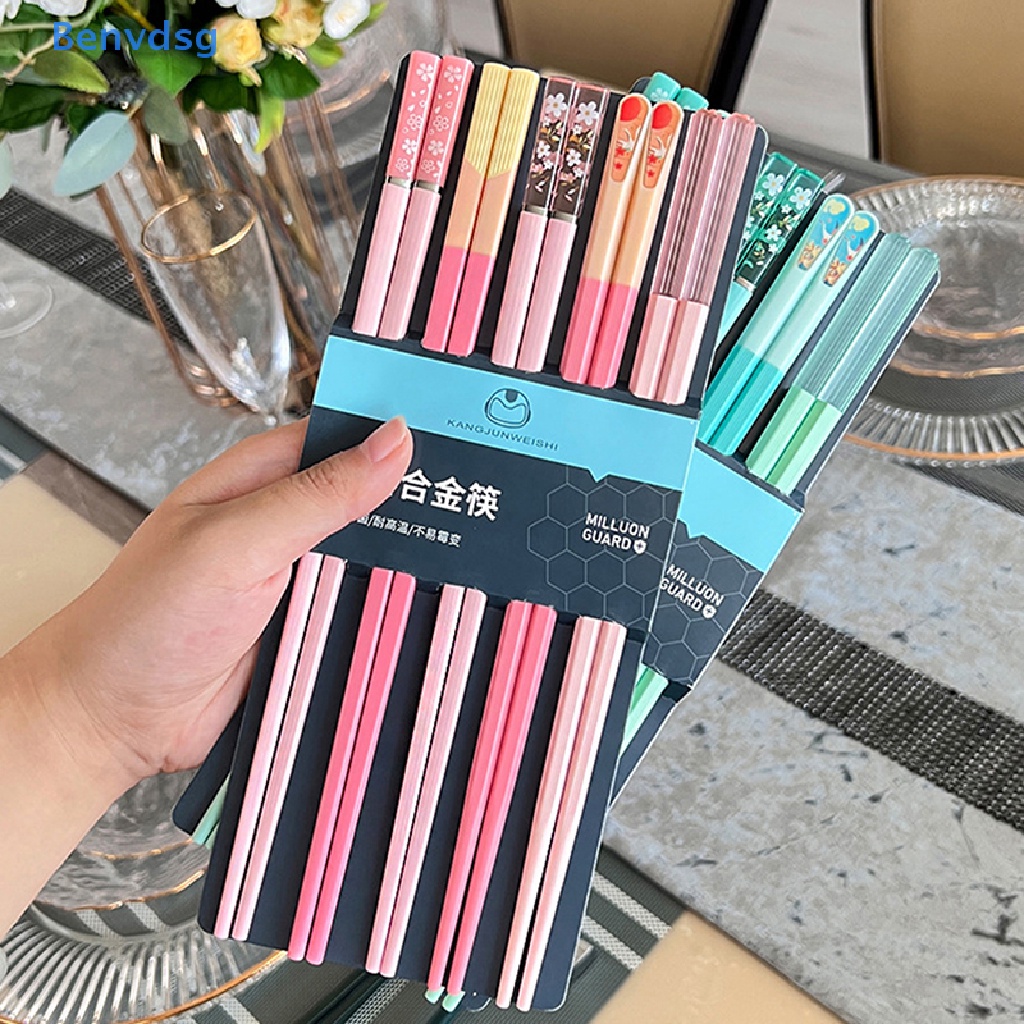 Benvdsg &gt; Set 5 Đôi Đũa Ăn Uống Năm Màu Sắc Bằng Hợp Kim Có Thể Tái Sử Dụng