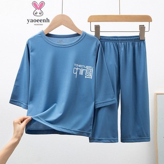 【YAOEENH】Bộ Đồ Ngủ Ba Món Bằng Lụa Lạnh Ba Món Dễ Thương Có Sẵn Cho Bé Gái 100-160cm Giao Hàng Nhanh Chóng