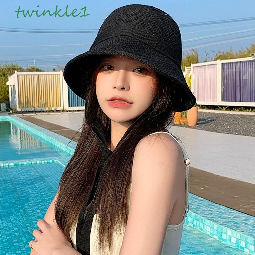 Mũ Bucket Đính Nơ Ruy Băng Màu Sắc Trơn Chống Tia UV Cho Nữ