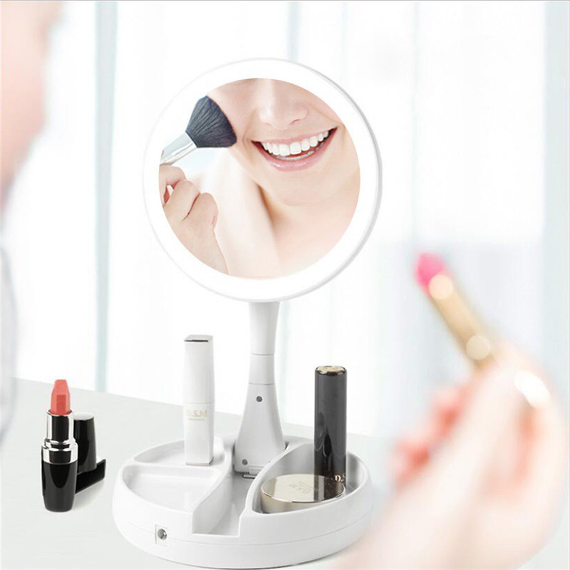 Gương Để Bàn Trang Điểm Đèn Led, Gương Trang Điểm Mini Cao Cấp Phóng To Gấp 10 Lần Trang Điểm Chi Tiết, Tặng Kèm Dây USB