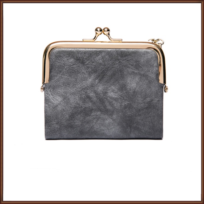 Ví Da Pu Ngắn Đa Năng Màu Trơn Phong Cách Retro Cho Nữ