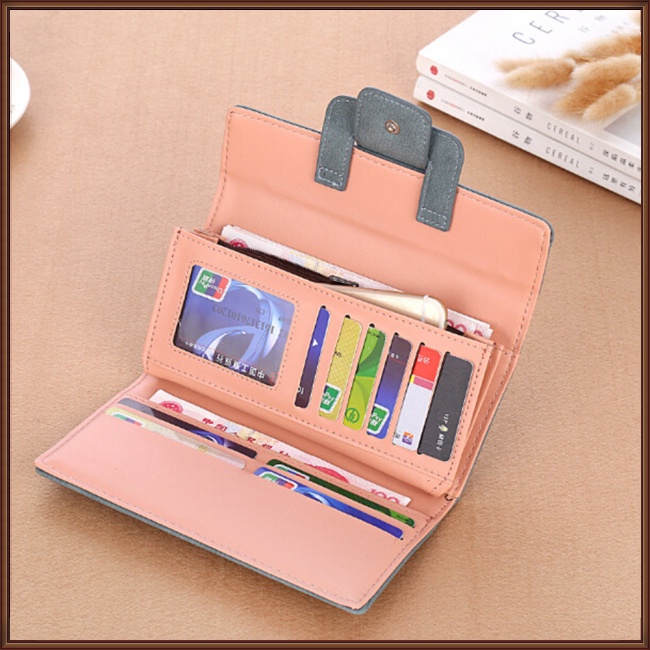Ví Da Pu Dáng Dài Màu Trơn Đơn Giản Thời Trang Cho Nữ