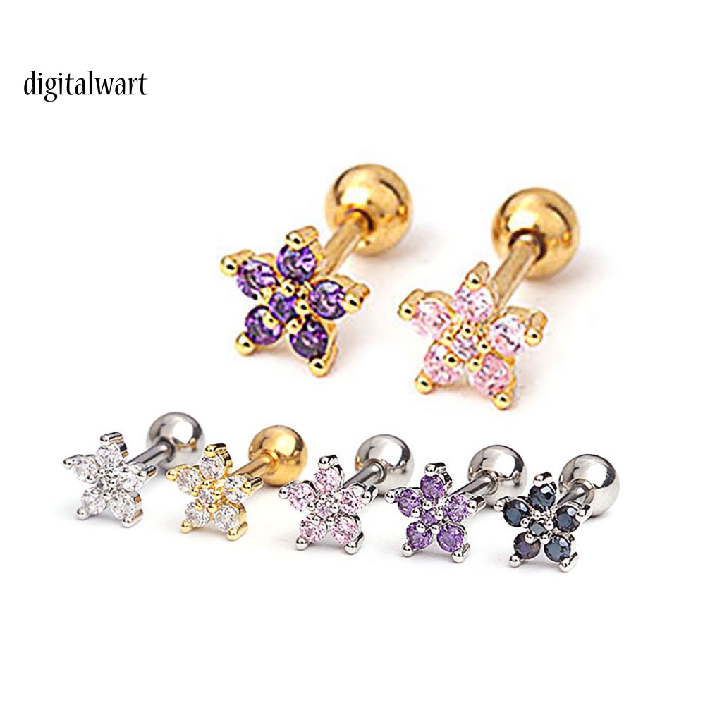 Kỹ Thuật Số| 1 Khuyên Tai Hình Hoa Đính Đá Zircon Bằng Thép Không Gỉ