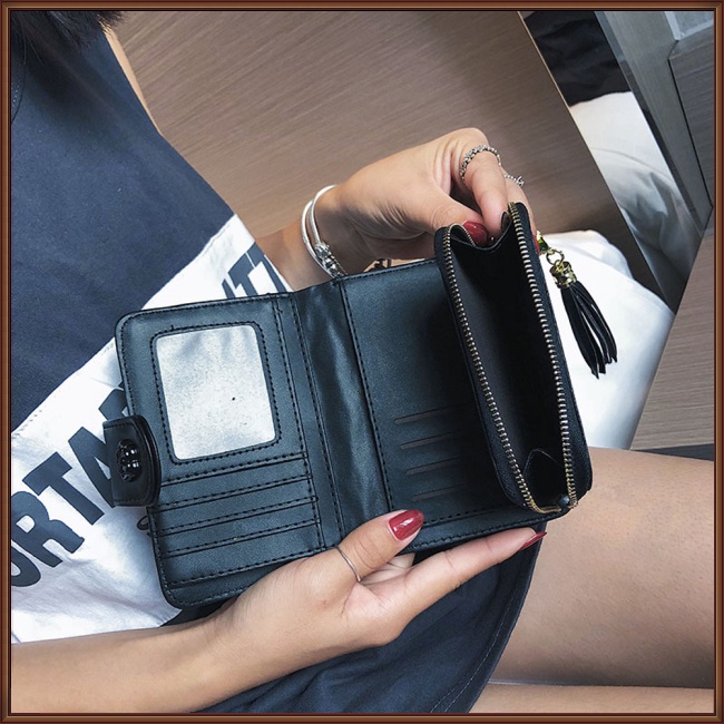 Ví Da Pu Đựng Thẻ Đa Năng Có Khóa Kéo Đính Tua Rua Thời Trang Cho Nữ Giá Đỡ
