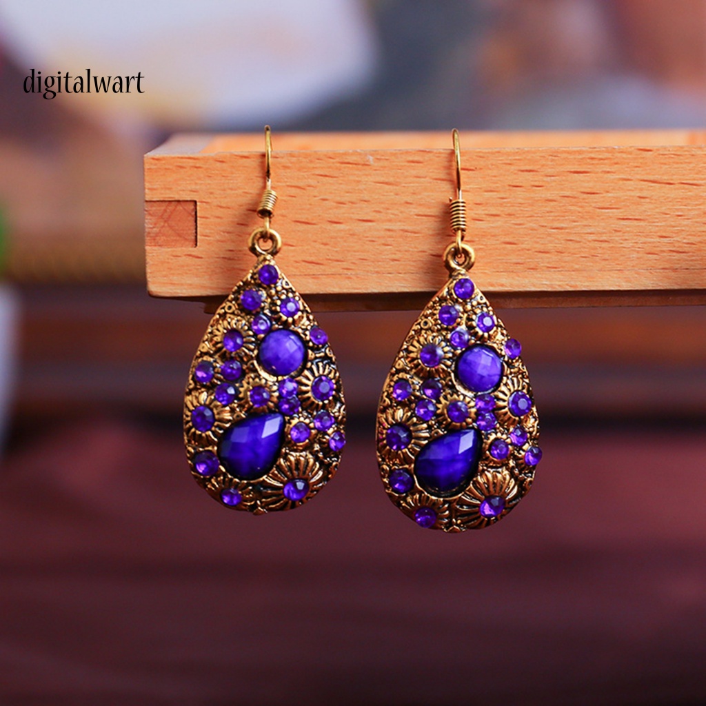 Kỹ Thuật Số| 1 Đôi Bông Tai Đính Đá Hình Giọt Nước Phong Cách Dân Tộc