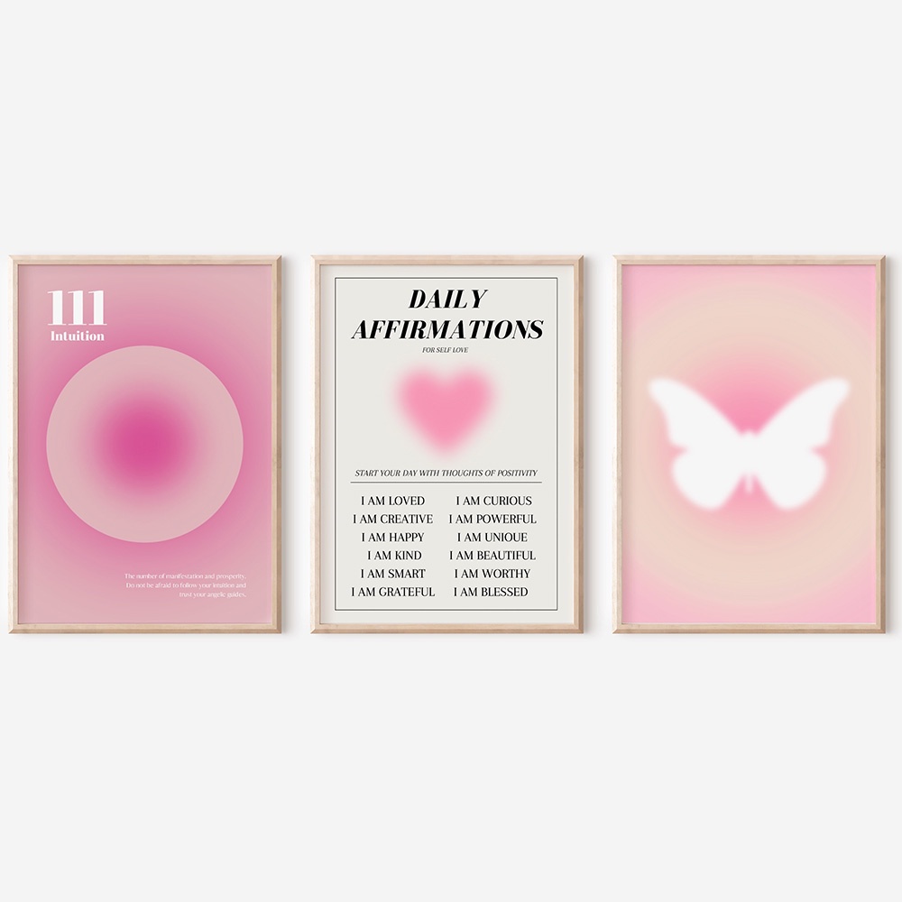 Tranh Vải Bạt Treo Tường In Hình Bướm Hồng Màu Gradient Aura Trang Trí Nhà Cửa