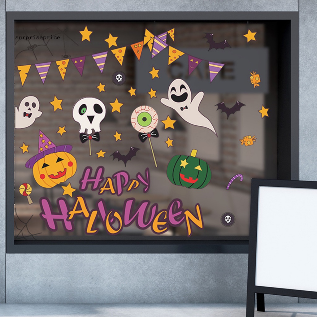 Bộ 2 Đề Can Dán Tường Tự Dính Họa Tiết Hoạt Hình Bí Ngô Ma Quái Trang Trí Halloween