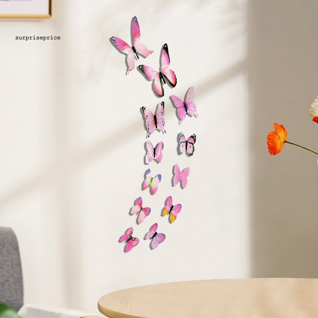 Bộ 12 Miếng Dán Tường Trang Trí Hình Bướm 3D Màu Dạ Quang Tháo Được