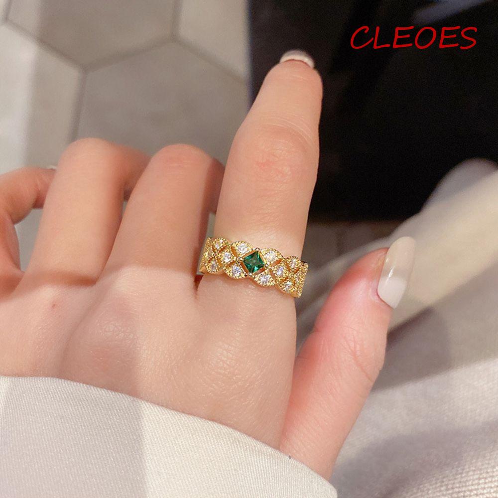 Nhẫn Đính Đá Opal Màu Ngọc Lục Bảo Sang Trọng Cho Nữ|Nhẫn Hở Thiết Kế Độc Đáo Thời Trang Cho Nữ