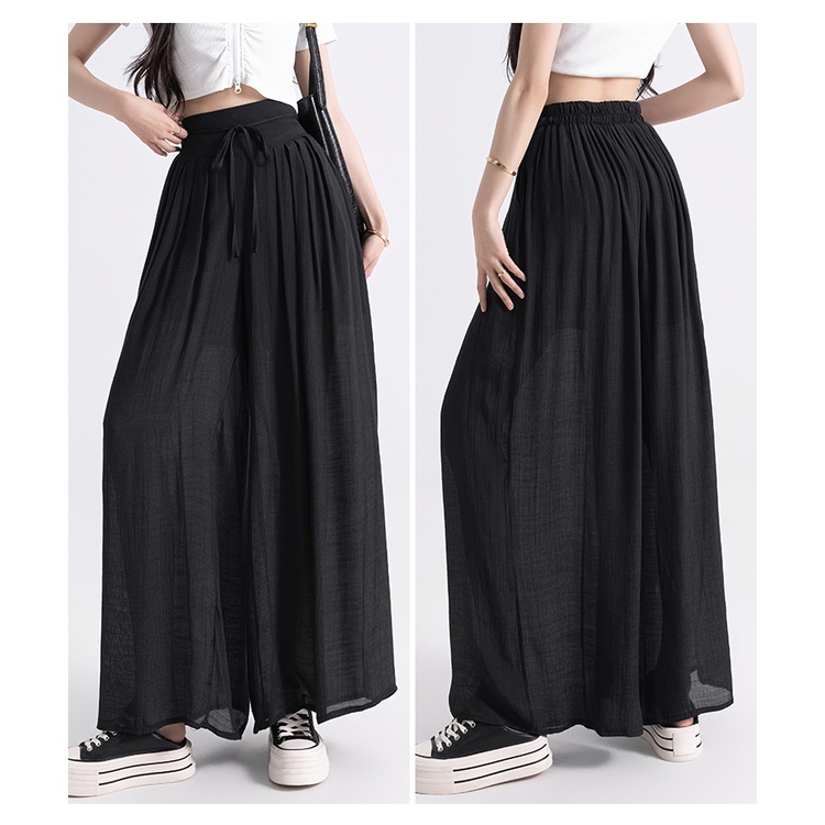 SUXI Quần ống rộng Lưng Thun Cột Dây Đơn Giản Thời Trang Mùa Hè Dành Cho Nữ