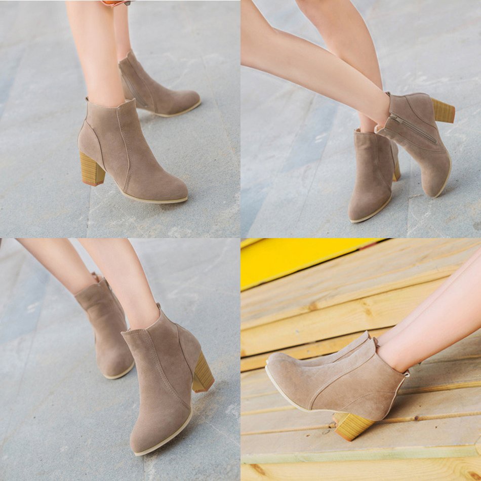 1 Pair Lady Winter Boots HIgh Square Heel Bootie Shoes Autumn And Winter Shoes