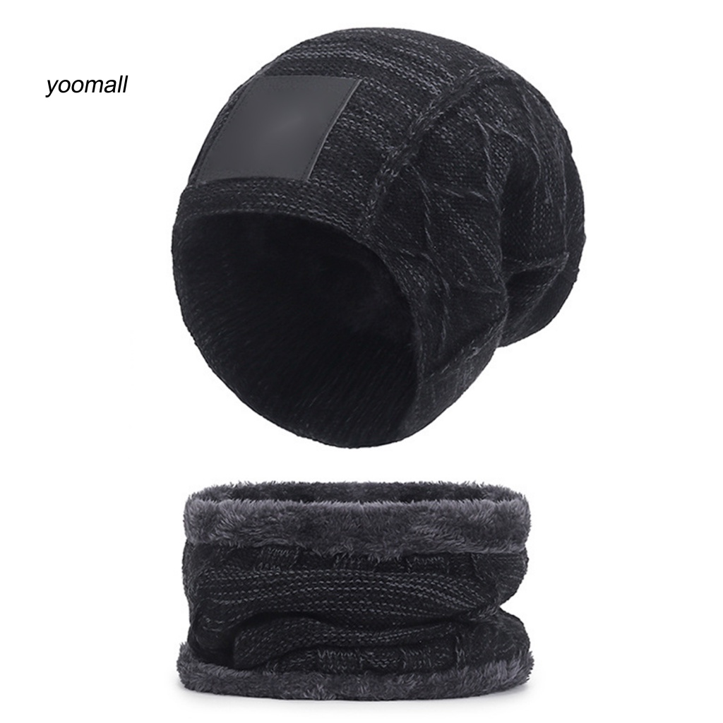 Set Mũ Beanie Và Khăn Choàng Cổ Dệt Kim Giữ Ấm Mùa Đông Cho Nam Nữ