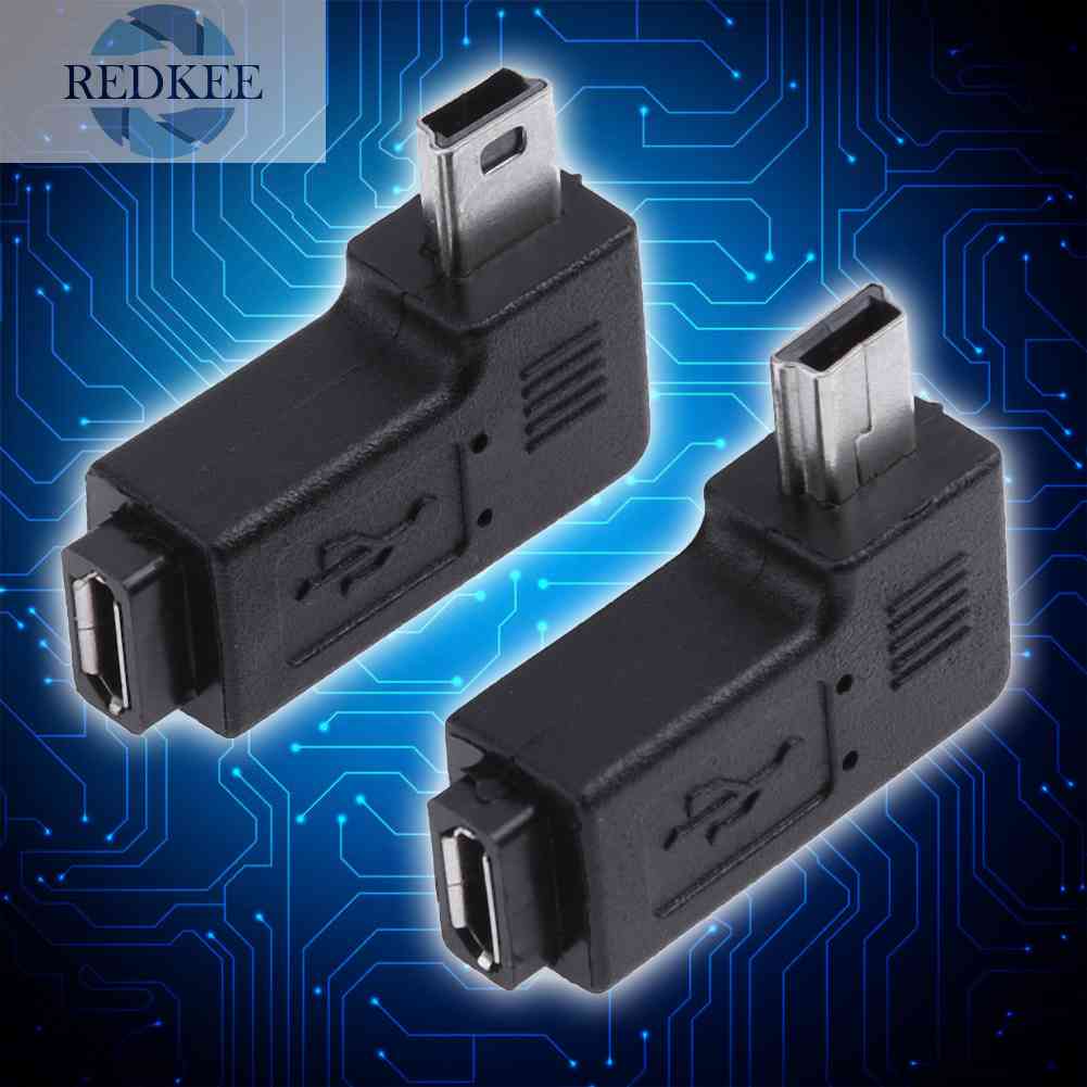 Set 2 Đầu Nối Chuyển Đổi Mini 90 Độ Micro USB Female Sang Mini USB Male