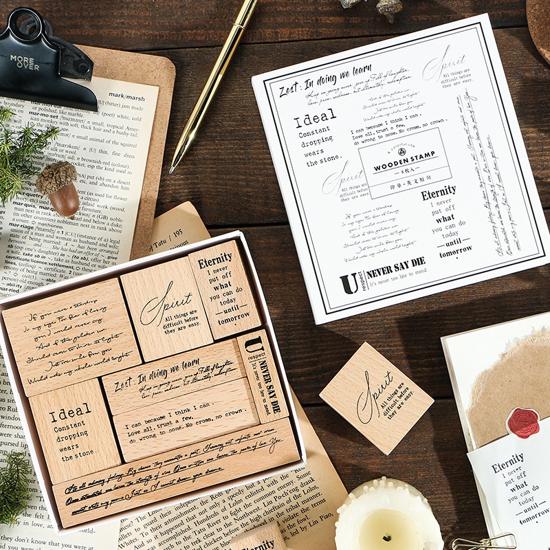 Bộ 8 Con Dấu In Chữ Tiếng Anh Phong Cách Vintage