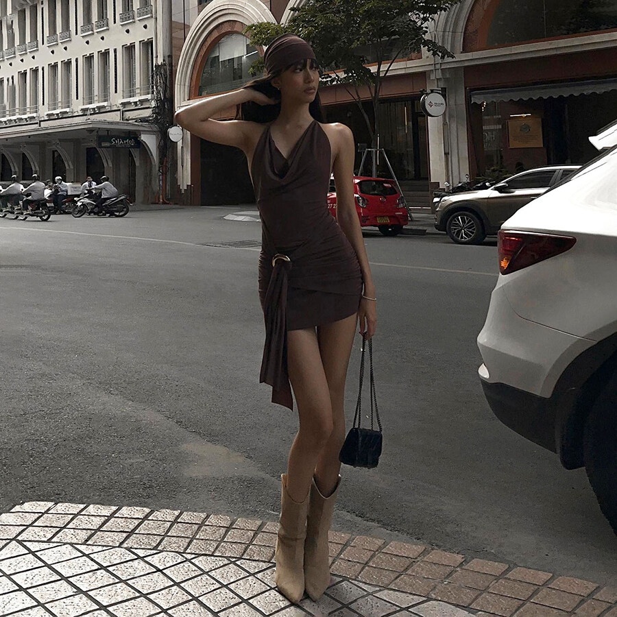 Đầm Mini Ôm Dáng Không Tay Hở Lưng Quyến Rũ Cho Nữ