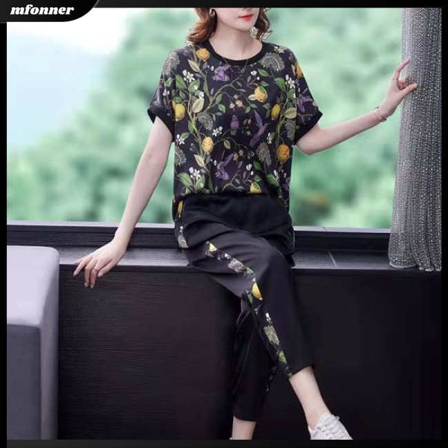 Set Đồ Mùa Hè 2 Món Gồm Áo Croptop Tay Cộc Dáng Rộng + Quần Dài Cho Nữ