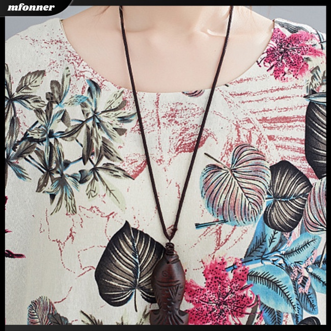 Đầm Dài Vải Lanh Cotton Tay Ngắn Cổ Tròn Plus Size Thời Trang Mùa Hè Cho Nữ