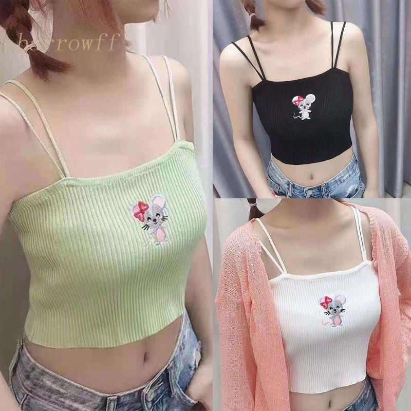 Áo Croptop Dệt Kim Không Tay Màu Sắc Đơn Giản Cho Nữ