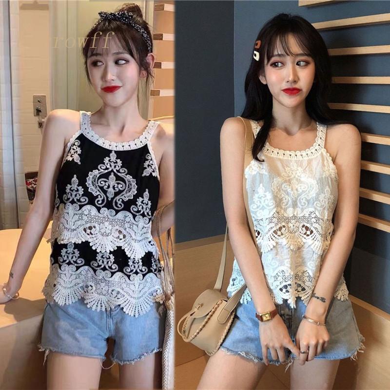 Áo Ren Không Tay Thêu Hoa Phong Cách Harajuku Thời Trang Mùa Hè Cho Nữ