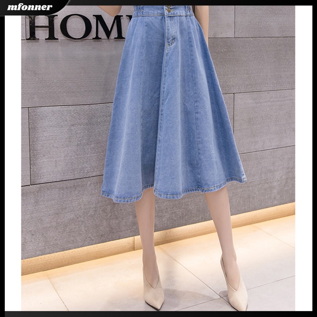 Chân váy jean Dài Dáng Chữ A Lưng Cao Co Giãn Màu Sắc Đơn Giản Thời Trang Dành Cho Nữ