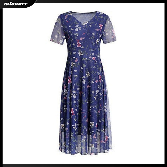 Đầm Tay Ngắn Cổ Chữ V In Họa Tiết Hoa Thời Trang Xinh Xắn Cho Nữ