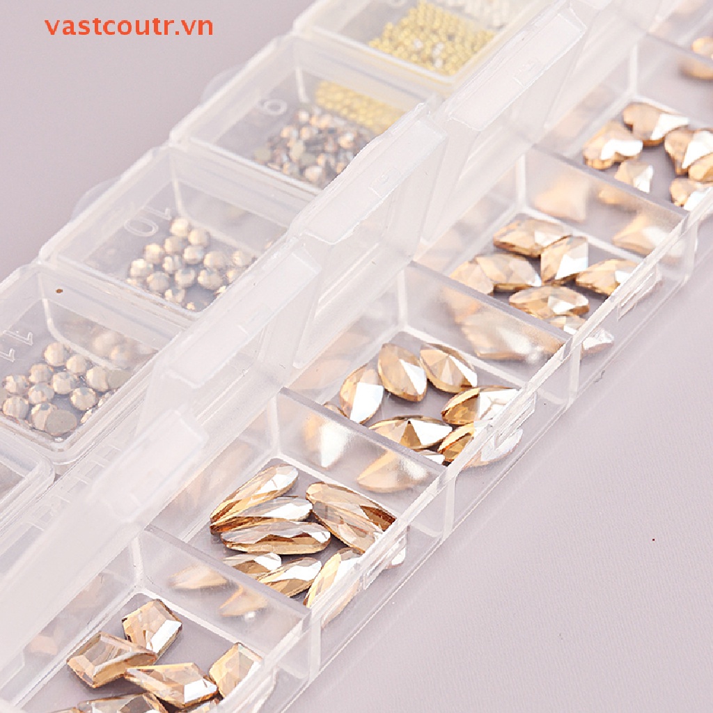 Coutr Hộp 12 Kích Cỡ AB / Đính Kim Cương Pha Lê Nhiều Màu Sắc