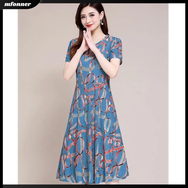 Đầm Midi Lưng Cao Cổ Chữ V In Họa Tiết Thời Trang Thoáng Khí Thân Thiện Với Da