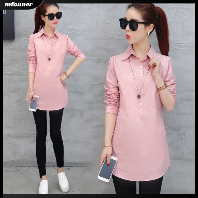Áo Sơ Mi Tay Dài Dáng Rộng Màu Sắc Đơn Giản Thanh Lịch Cho Nữ